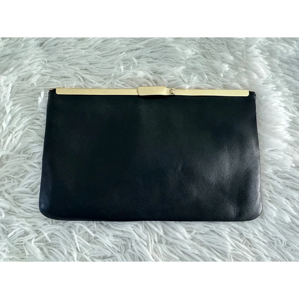 J crew black leather clutch bag handbag